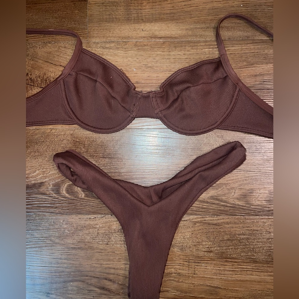 Brown Ribbed Kulani Kini Bikini